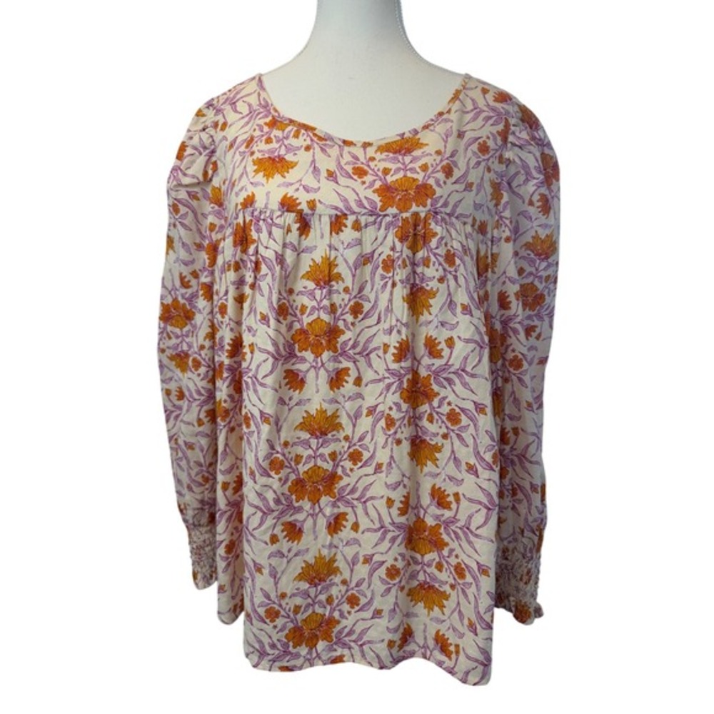 Universal Thread XXL Floral Puff Sleeve Babydoll Blouse Orange Purple Boho Top